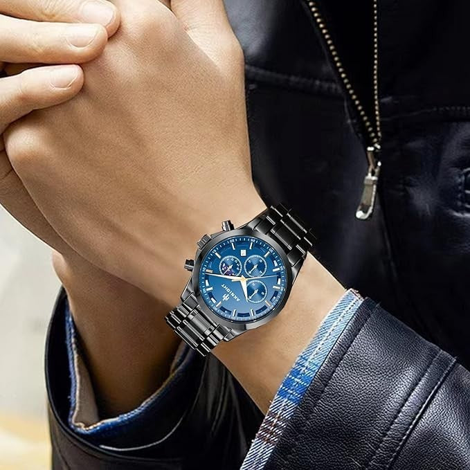 AKNIGHT Men's Watches 45mm Big Face, Waterproof Chronograph Black & Blue