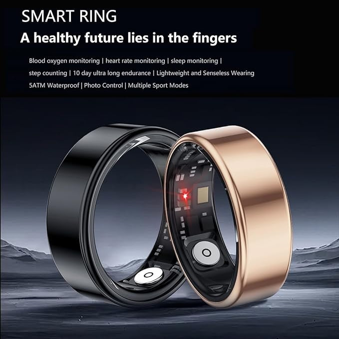 Smart Ring – Black Size 10 – Compatible with SmartHealth App