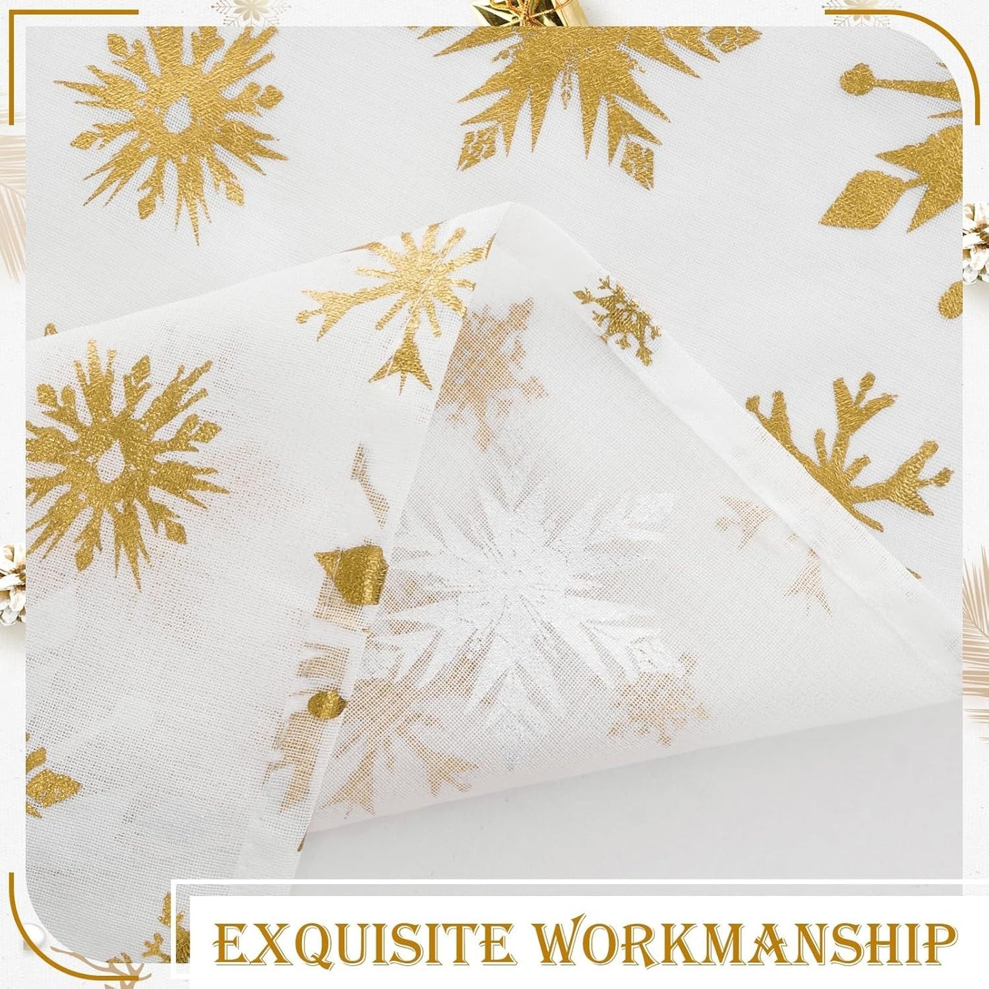 FRAMICS Christmas Sheer Curtains Decoration, Gold Snowflake Foil Print Curtains