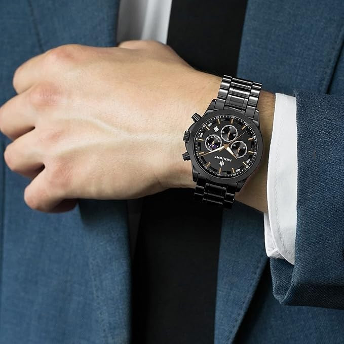 AKNIGHT Men's Watches 45mm Big Face, Waterproof Chronograph Black & Gold