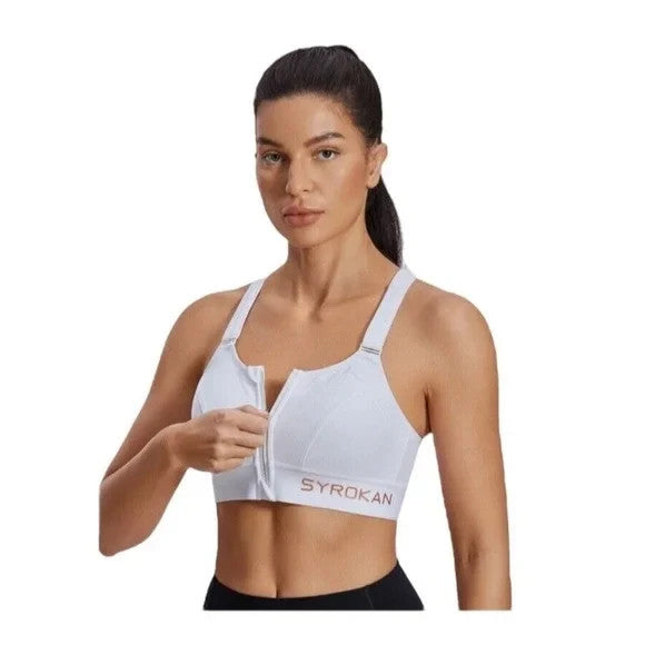 SYROKAN Women's Zip Front Wireless Racerback High Support Zipper Sports Bra 40DD