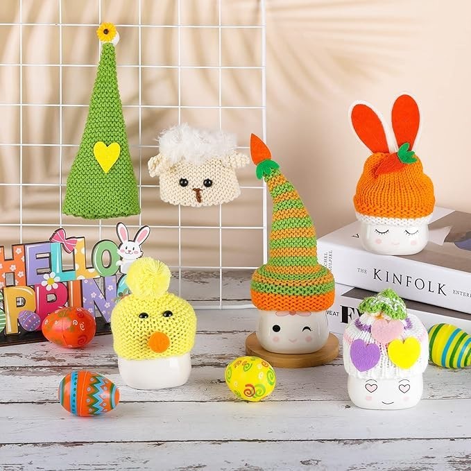 6 Pieces Marshmallow Mug Hat Easter Crochet Mug Hat Knitted Marshmallow Toppers