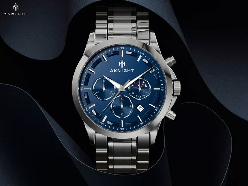 BENYAR AKNIGHT Men's Watches 45mm Big Face, Waterproof Chronograph Silver & Blue