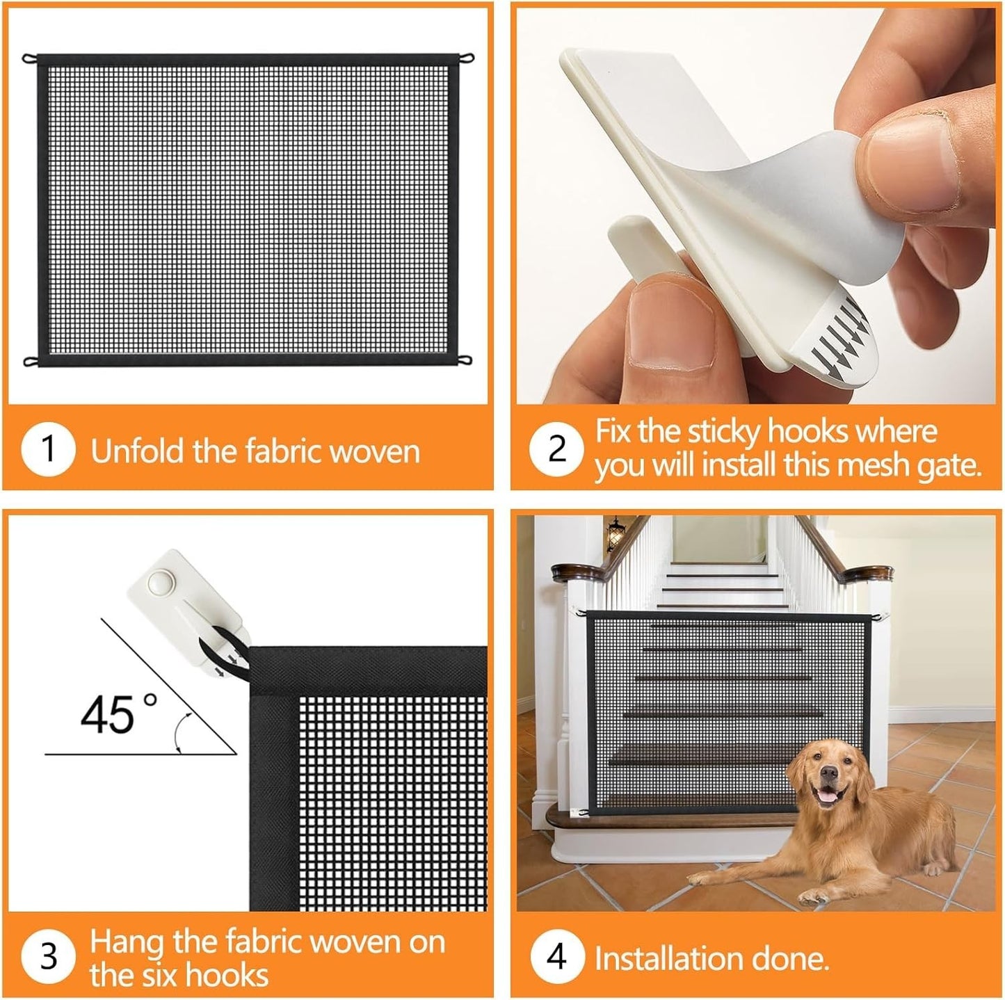 Dog Gate for Stairs Pet Gates for The House: Dogs Screen Mesh Gate for Doorways