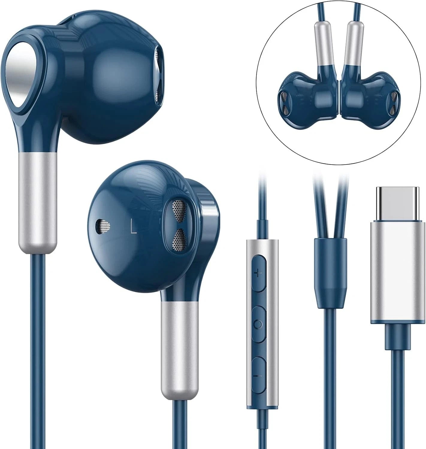 Benewy USB C Headphones with built-in microphone, ME542, Blue, Wired