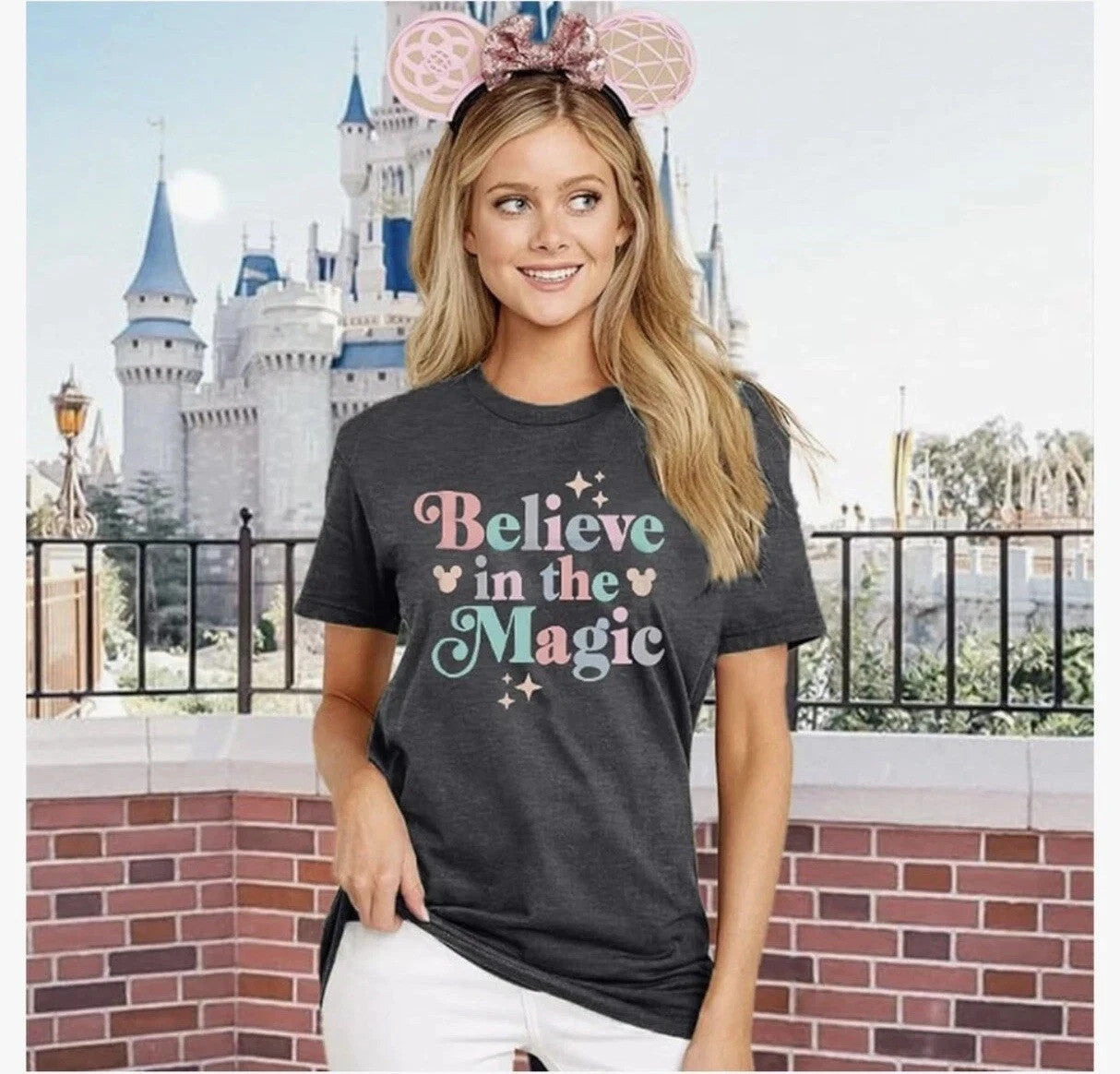 Small Women’s Disney Shirt Gray Believe In Magic