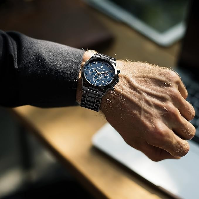 AKNIGHT Men's Watches 45mm Big Face, Waterproof Chronograph Black & Blue