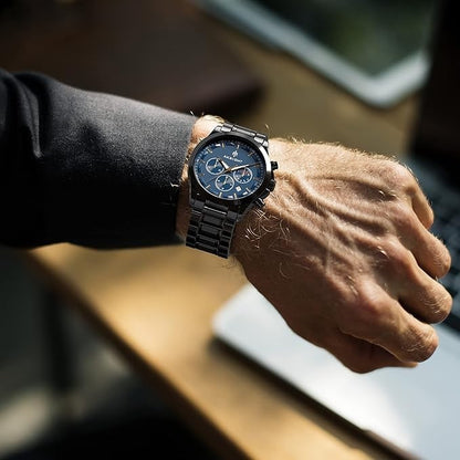 AKNIGHT Men's Watches 45mm Big Face, Waterproof Chronograph Black & Blue