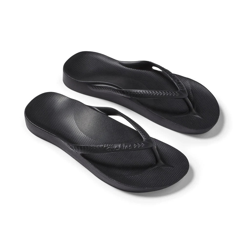 Archies Unisex Arch Support Flip Flops Black Men's 6 / Women's 7