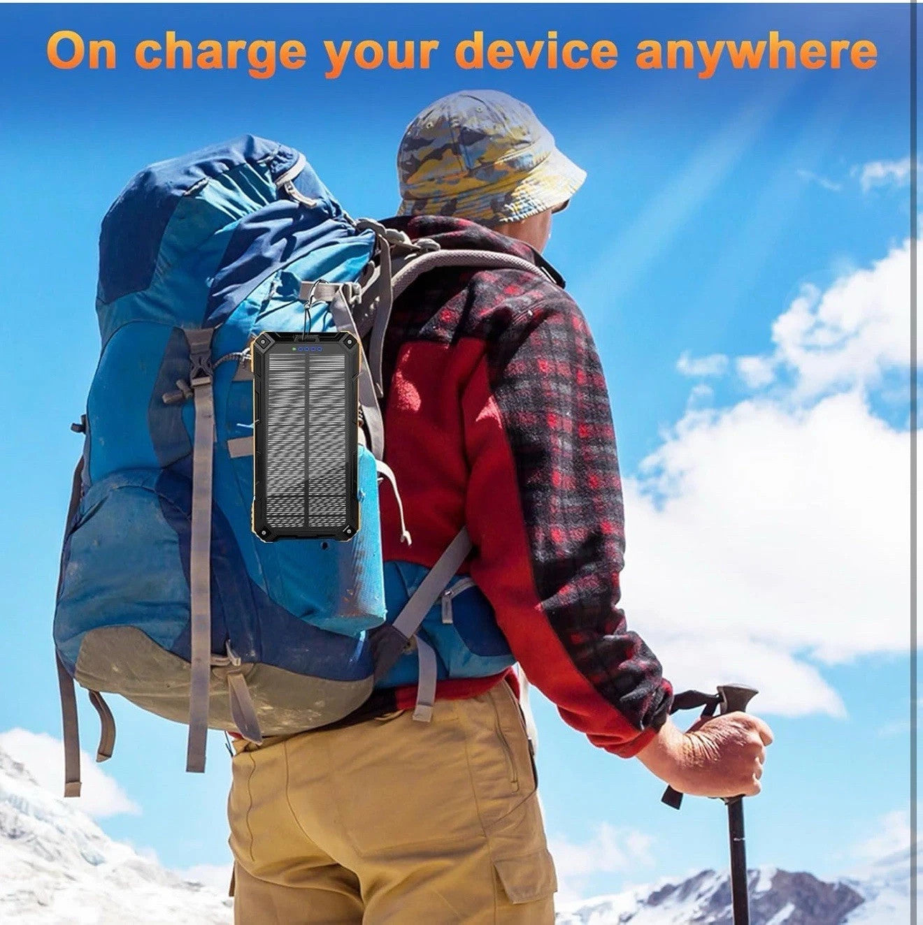 Wongkuo Solar Charger Power Bank - 49800mAh, with Built-In Charging Cords