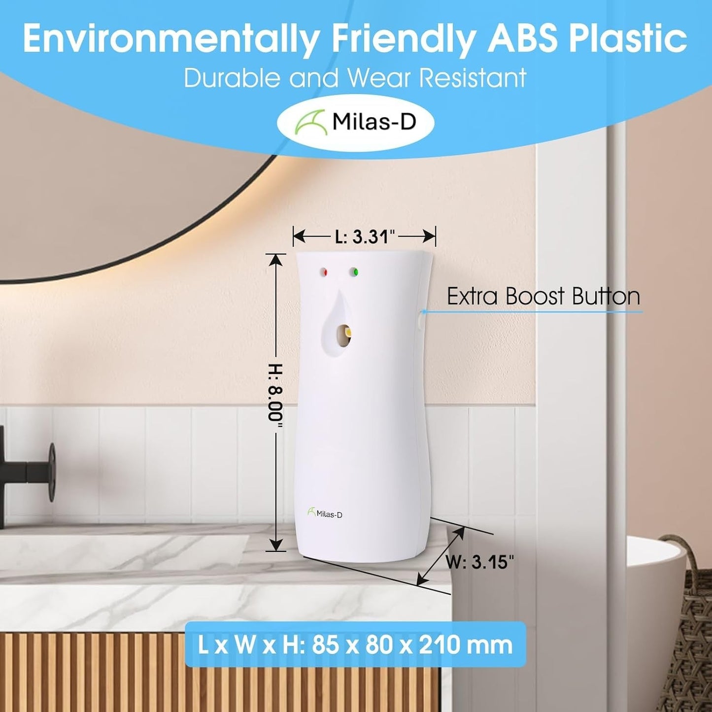Milas-D Automatic Air Freshener Spray Dispenser, Custom 1 Count, White