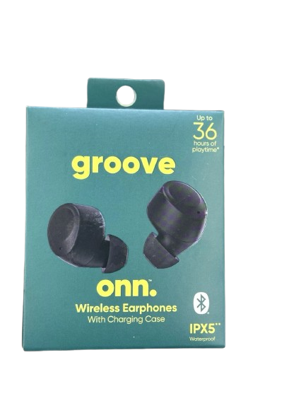 Groove Onn Wireless Earphones IPX5 with Charging Case - Black - Bluetooth