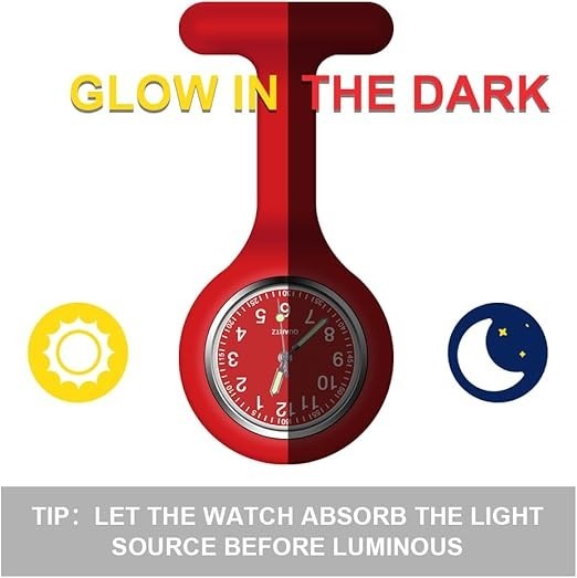 Nurses Watch Pin Round Red Dial Easy to Read in Red Silicone Case Brand New