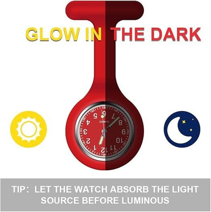 Nurses Watch Pin Round Red Dial Easy to Read in Red Silicone Case Brand New