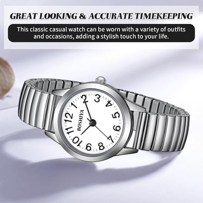 BOSHIYA Small Silver Women's Watch, Easy Reader Analog Ladies Quartz