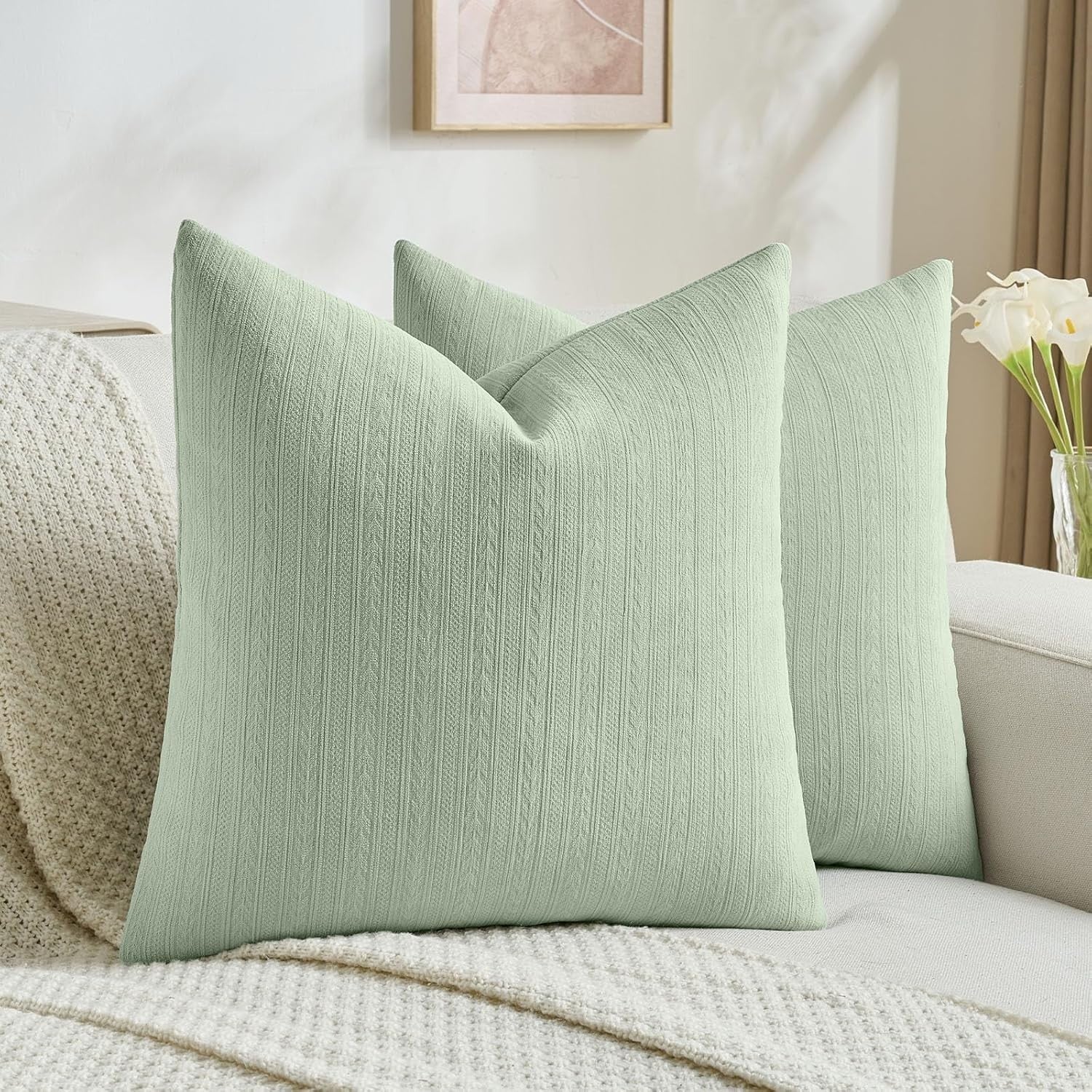 FUTEI Sage Green Decorative Throw Pillow Covers 26x26 Inch Set of 2, Soft Cozy