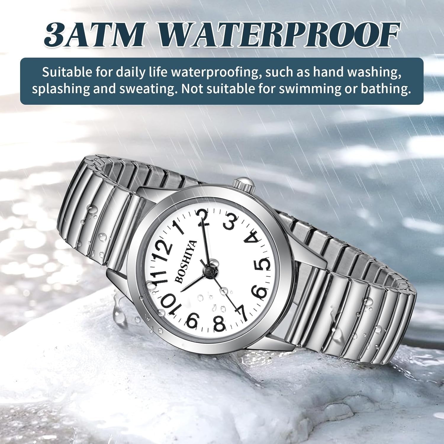 BOSHIYA Small Silver Women's Watch, Easy Reader Analog Ladies Quartz