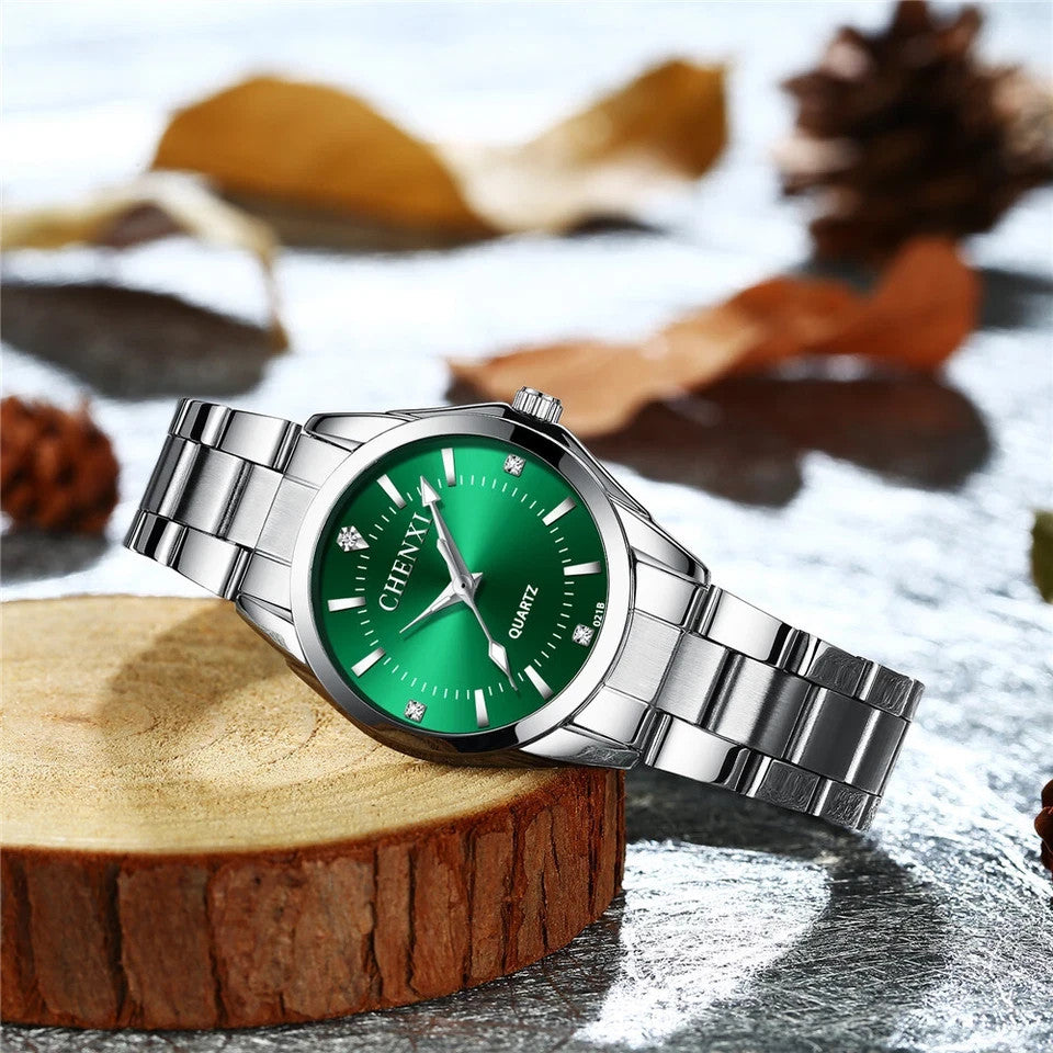 CHENXI Women's Luxury Quartz Wristwatch – Silver & Green