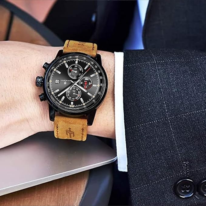 AKNIGHT Watch for Men Chronograph Analog Quartz Wristwatches Black