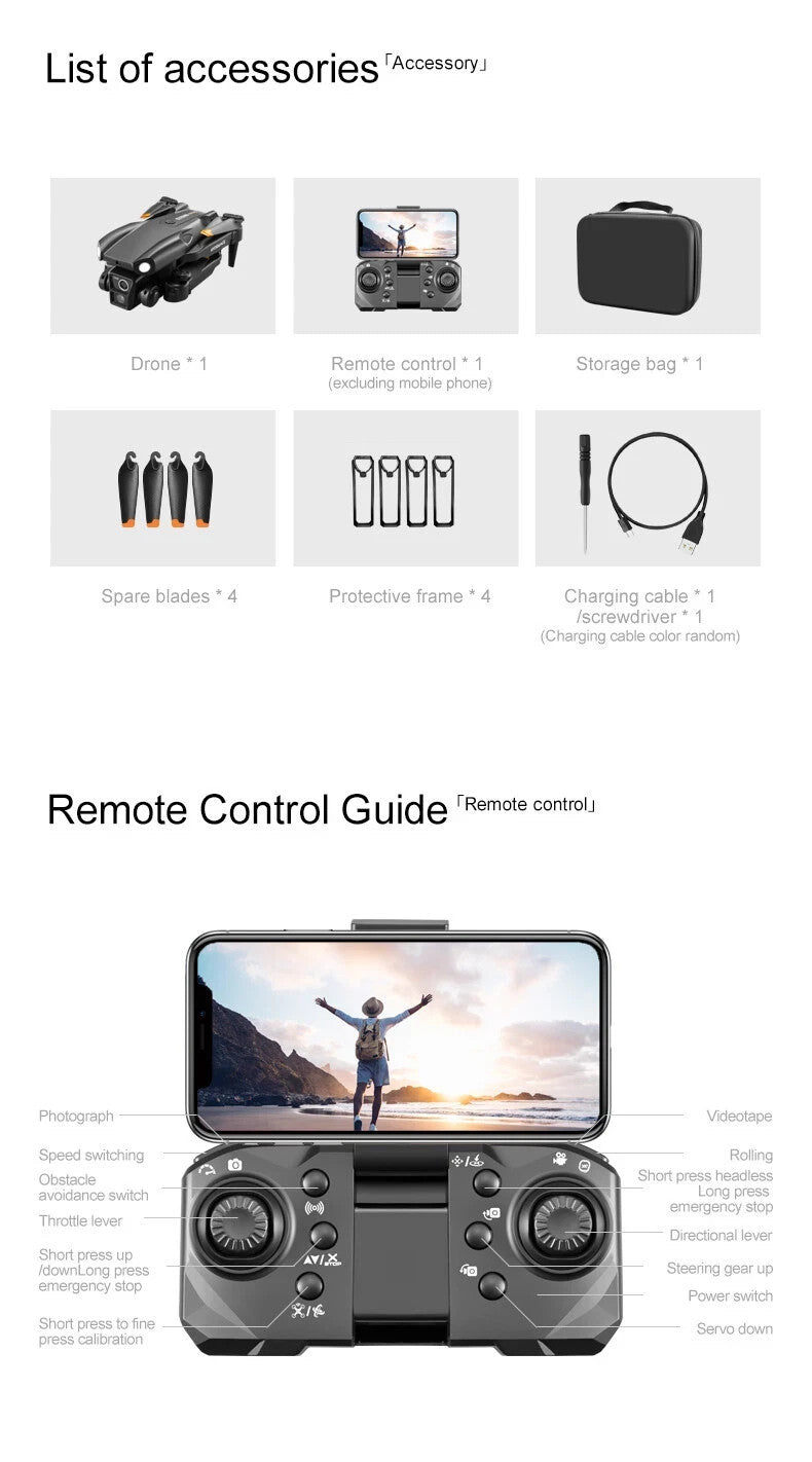 D3 RC Drone WIFI FPV 4K HD 3 Cameras Obstacle Avoidance Optical Flow Quadcopter