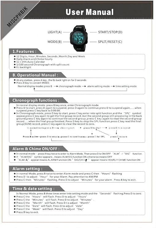 MJSCPHBJK Mens Digital Sports Watch, Waterproof LED Screen Large Face Military