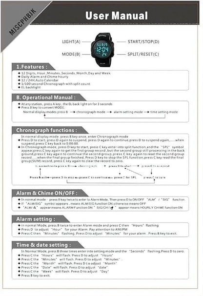 MJSCPHBJK Mens Digital Sports Watch, Waterproof LED Screen Large Face Military