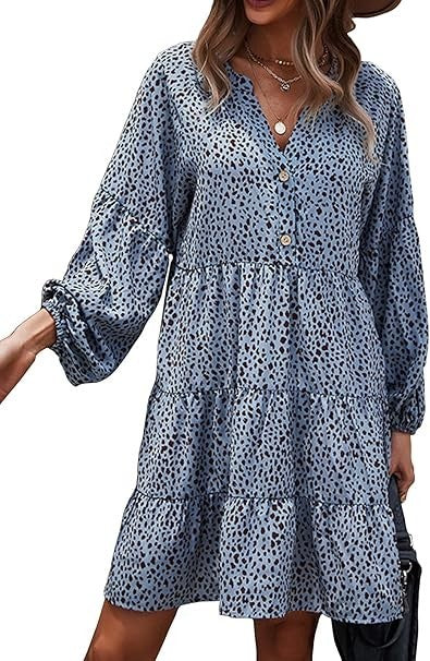 Yoyoveta Women's Black Leopard Print Long Sleeve V-Neck Ruffled Dress XL