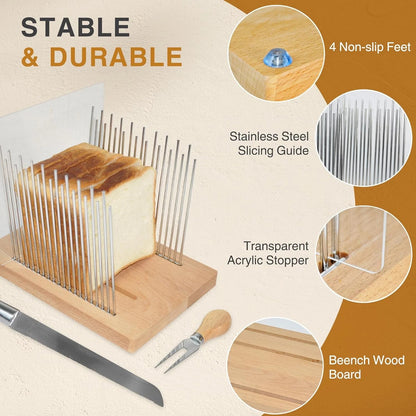 Bread Slicer for Homemade Bread - Bamboo Bread Slicer missing Bread Knife & Fork