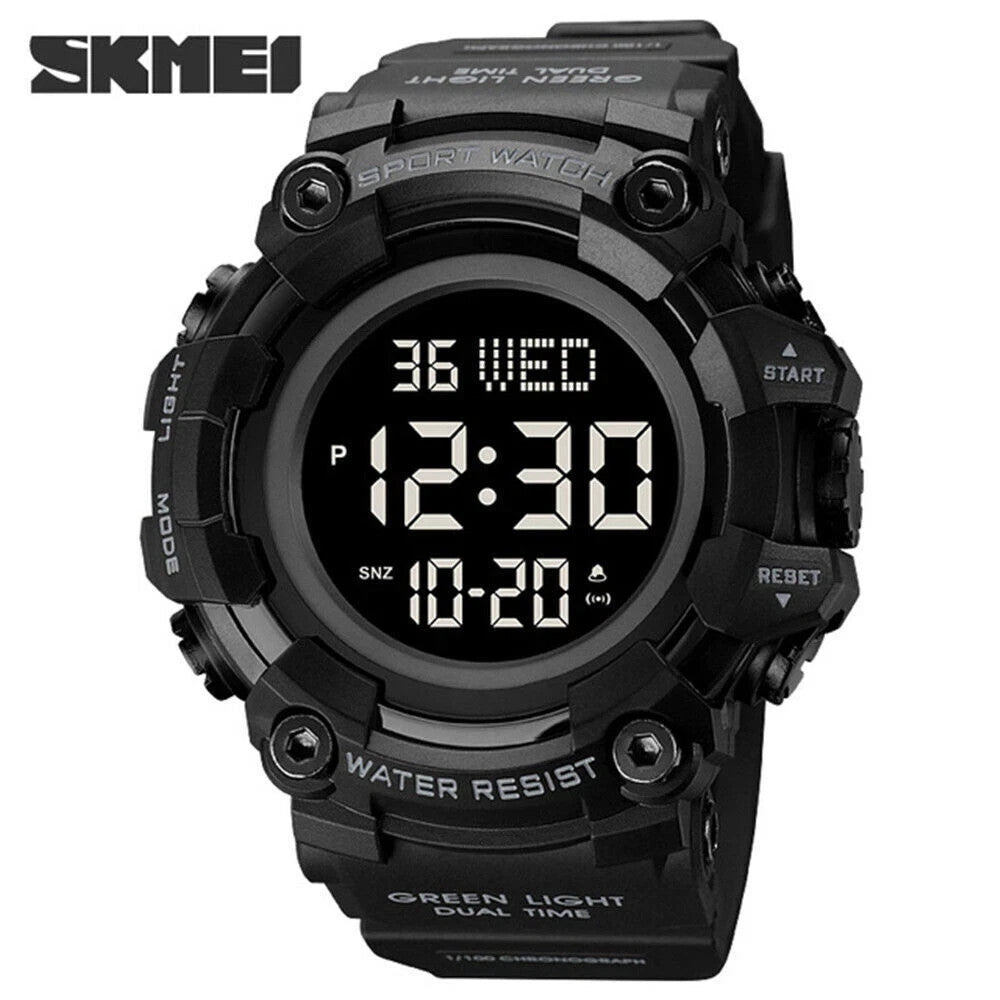 SKMEI Sport Watches Men Fashion Outdoor Military Wristwatch LED Digital Black