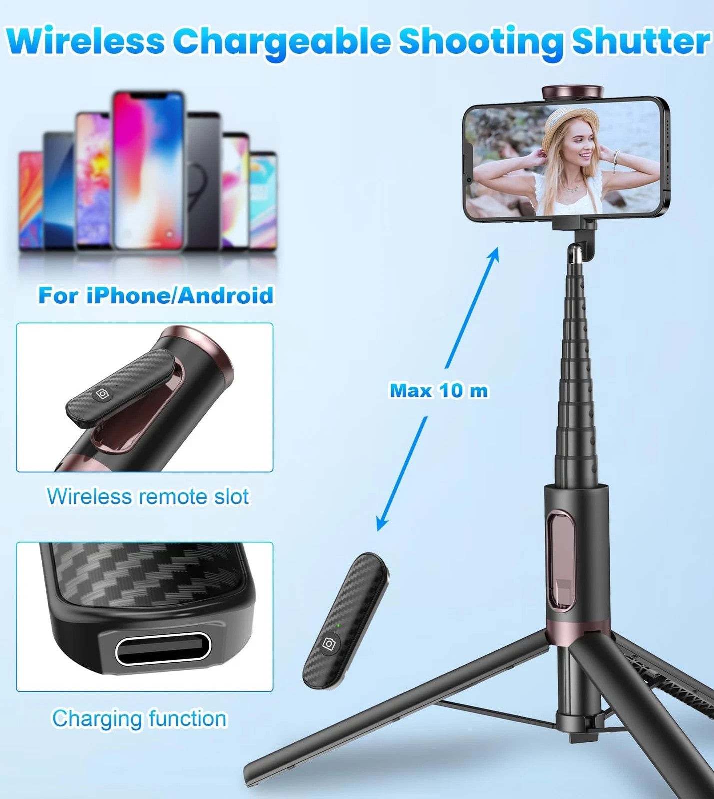 TONEOF 67" Cell Phone Selfie Stick Tripod Smartphone Stand All-in-1