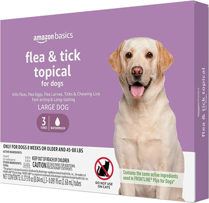 Amazon Basics Flea and Tick Topical Treatment for Large Dogs 45-88lbs - 2 Pack