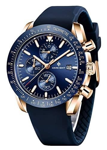 BENYAR Aknight Mens Watch Analog Quartz Chronograph Waterproof Dress Blue & Gold