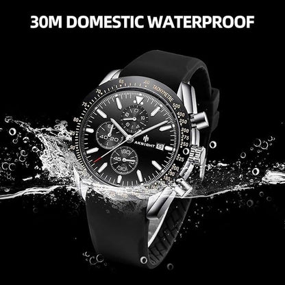 BENYAR Aknight Mens Watch Analog Quartz Chronograph Waterproof Black & Siver