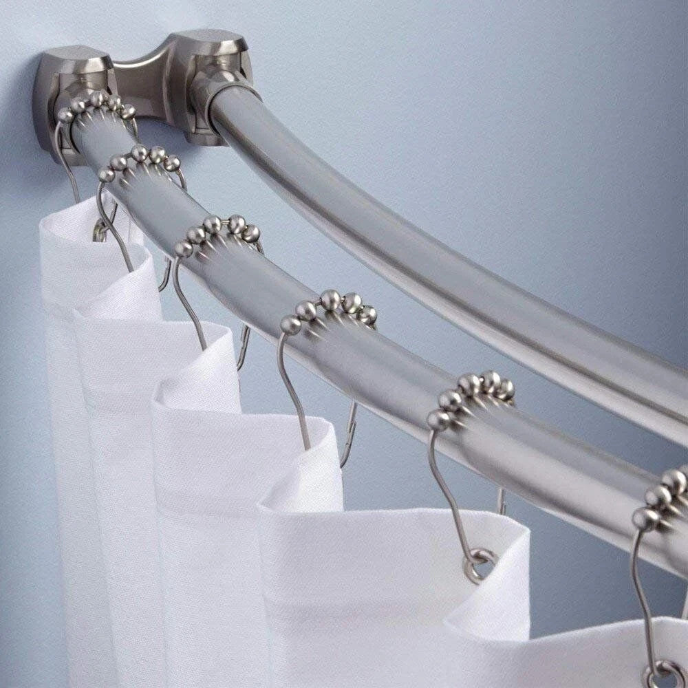 12 Pcs Set Stainless Steel Bathroom Shower Curtain Rings Hooks with Roller Ball