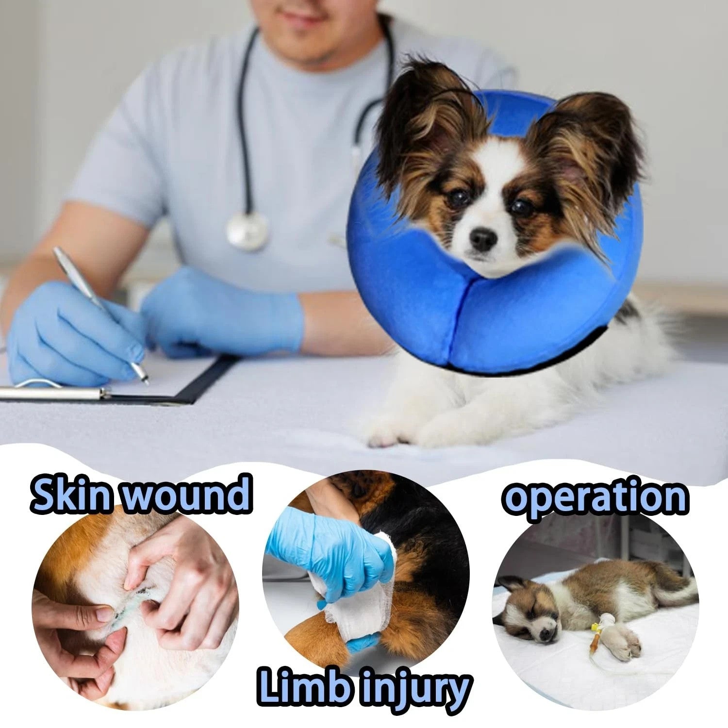 Inflatable Pet Cone Collar, injuries, rashes, or post surgery, Med, 10-14 inches