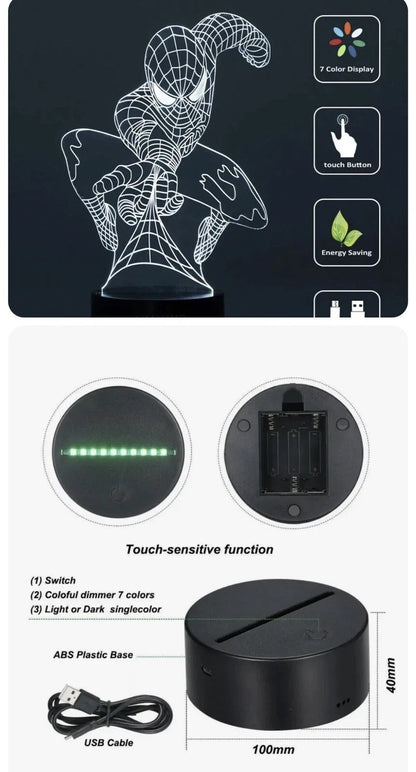 Brand New 3D LED Spiderman Bedroom Room Lamp 7 Colors Desk Lamp Touch