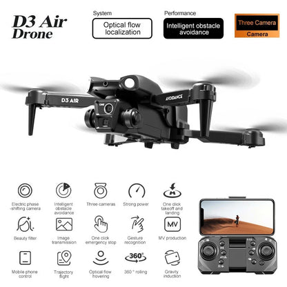 D3 RC Drone WIFI FPV 4K HD 3 Cameras Obstacle Avoidance Optical Flow Quadcopter