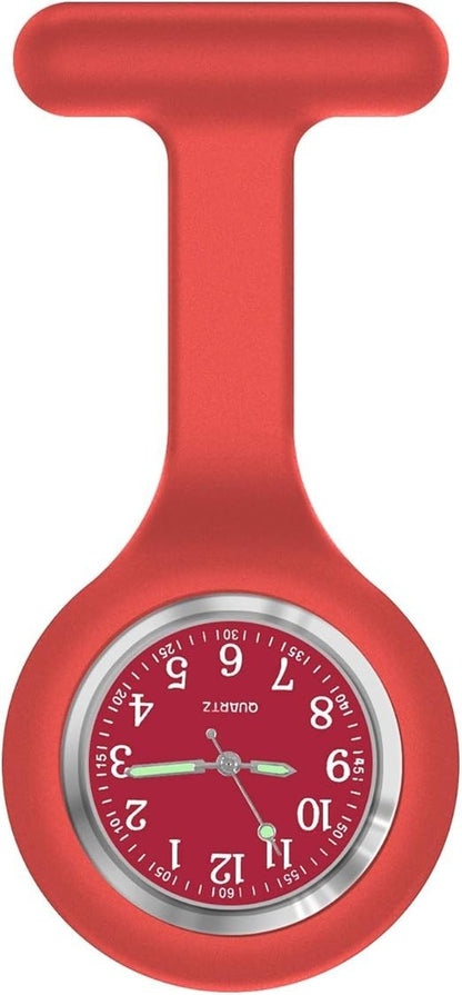 Nurses Watch Pin Round Red Dial Easy to Read in Red Silicone Case Brand New