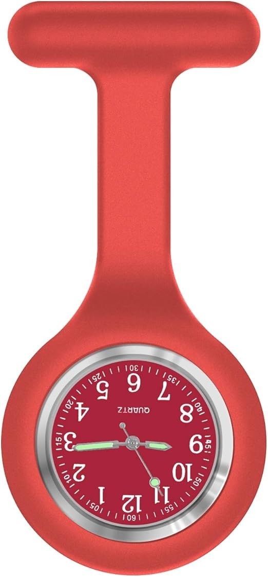 Nurses Watch Pin Round Red Dial Easy to Read in Red Silicone Case Brand New