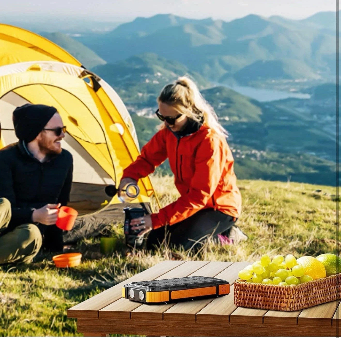 Wongkuo Solar Charger Power Bank - 49800mAh, with Built-In Charging Cords