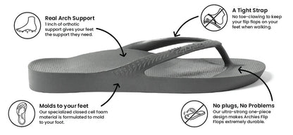 Archies Unisex Arch Support Flip Flops Black Men's 6 / Women's 7