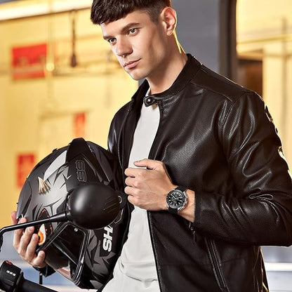 BENYAR Aknight Mens Watch Analog Quartz Chronograph Waterproof Black & Siver