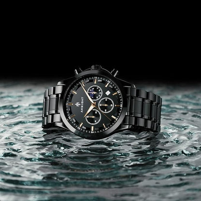 AKNIGHT Men's Watches 45mm Big Face, Waterproof Chronograph Black & Gold