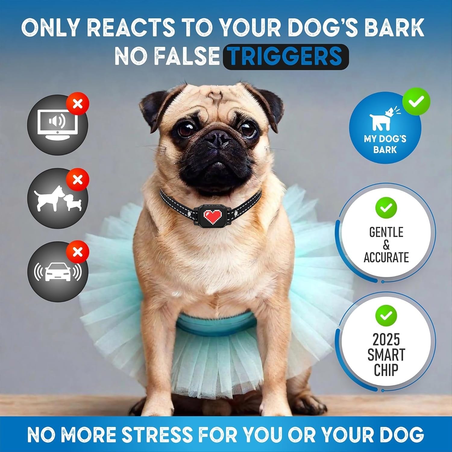 Elecane Mini Anti Barking Collar – No shock, Rechargeable, Waterproof, 4+ lbs