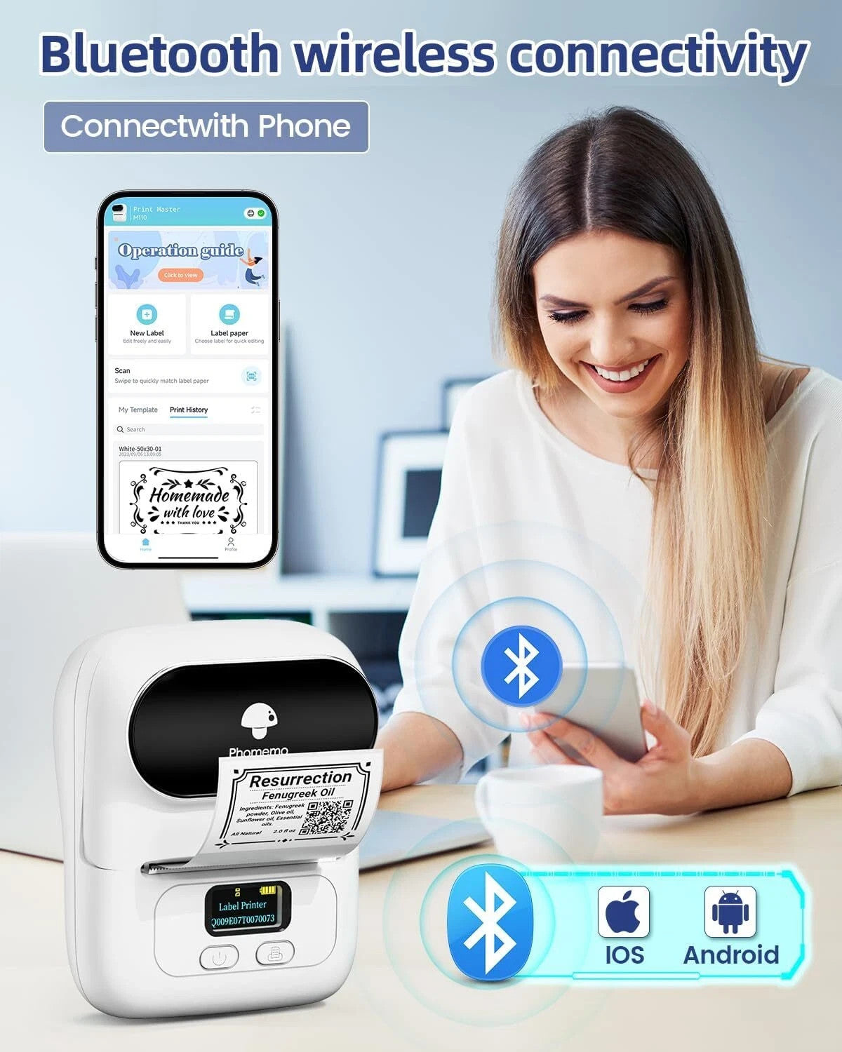 Phomemo M110 Portable Thermal Label Maker Bluetooth Inkless Mini Printer