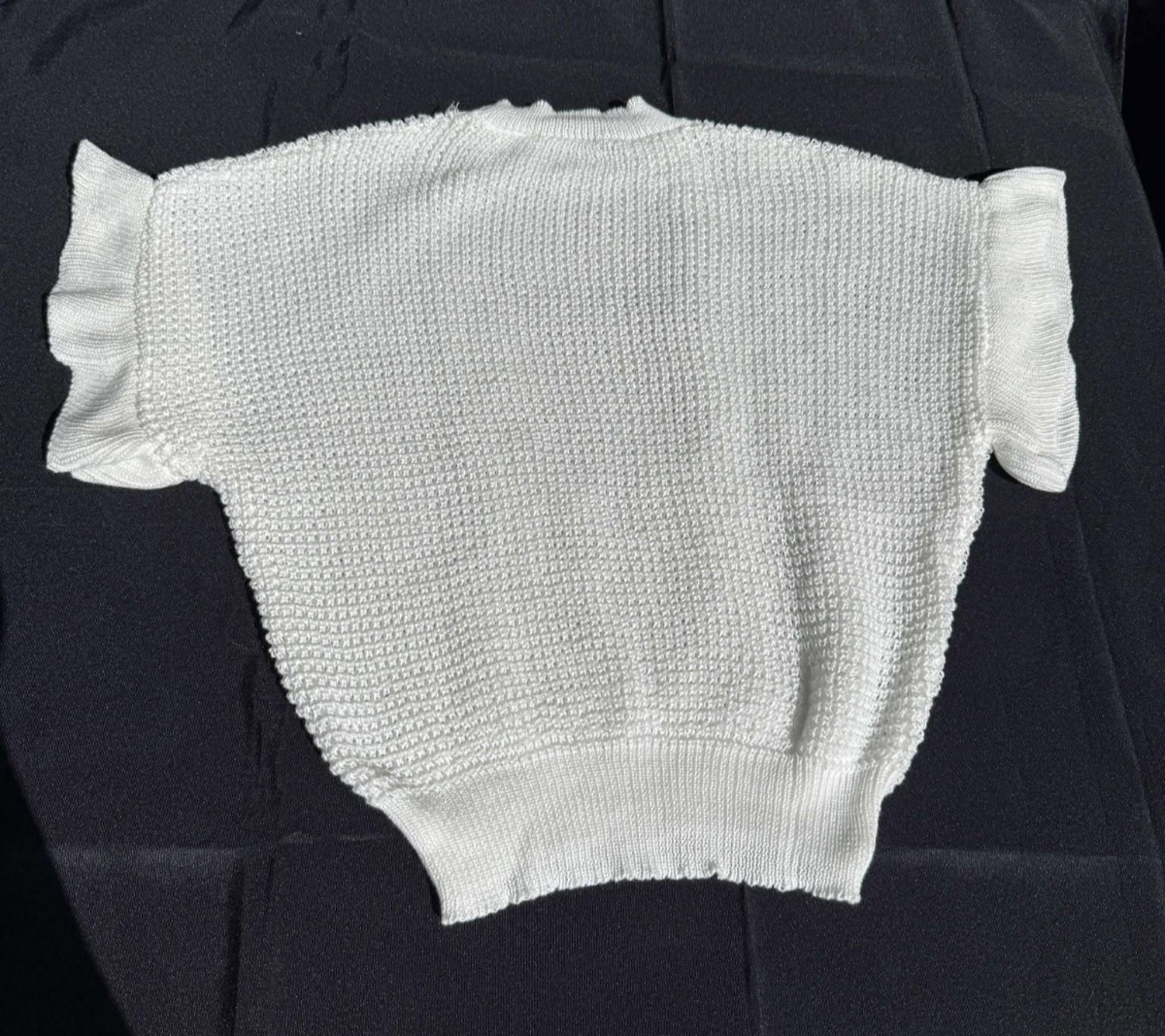 Women's Ruffled Short Sleeve Round Neck Knitted Top Pullovers Sweater - Large