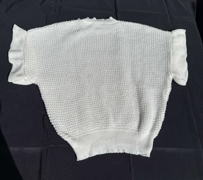 Women's Ruffled Short Sleeve Round Neck Knitted Top Pullovers Sweater - Large