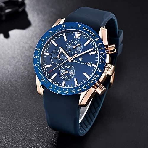 BENYAR Aknight Mens Watch Analog Quartz Chronograph Waterproof Dress Blue & Gold