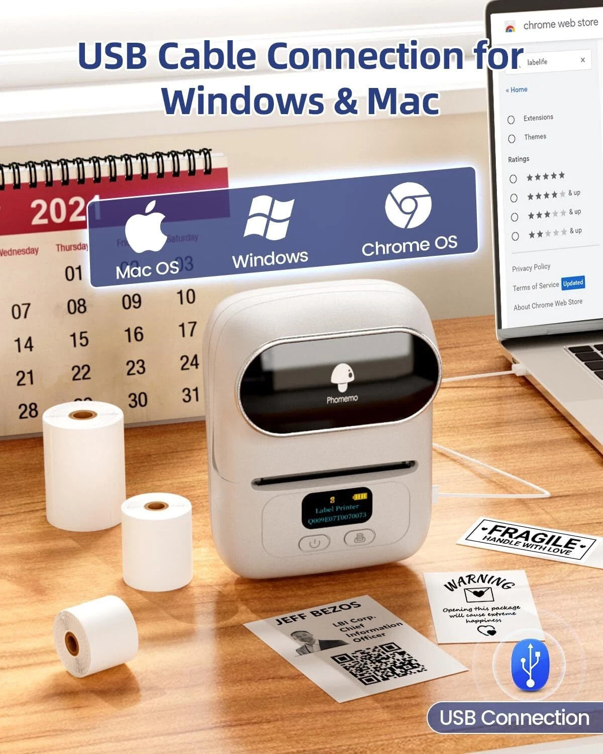 Phomemo M110 Portable Thermal Label Maker Bluetooth Inkless Mini Printer