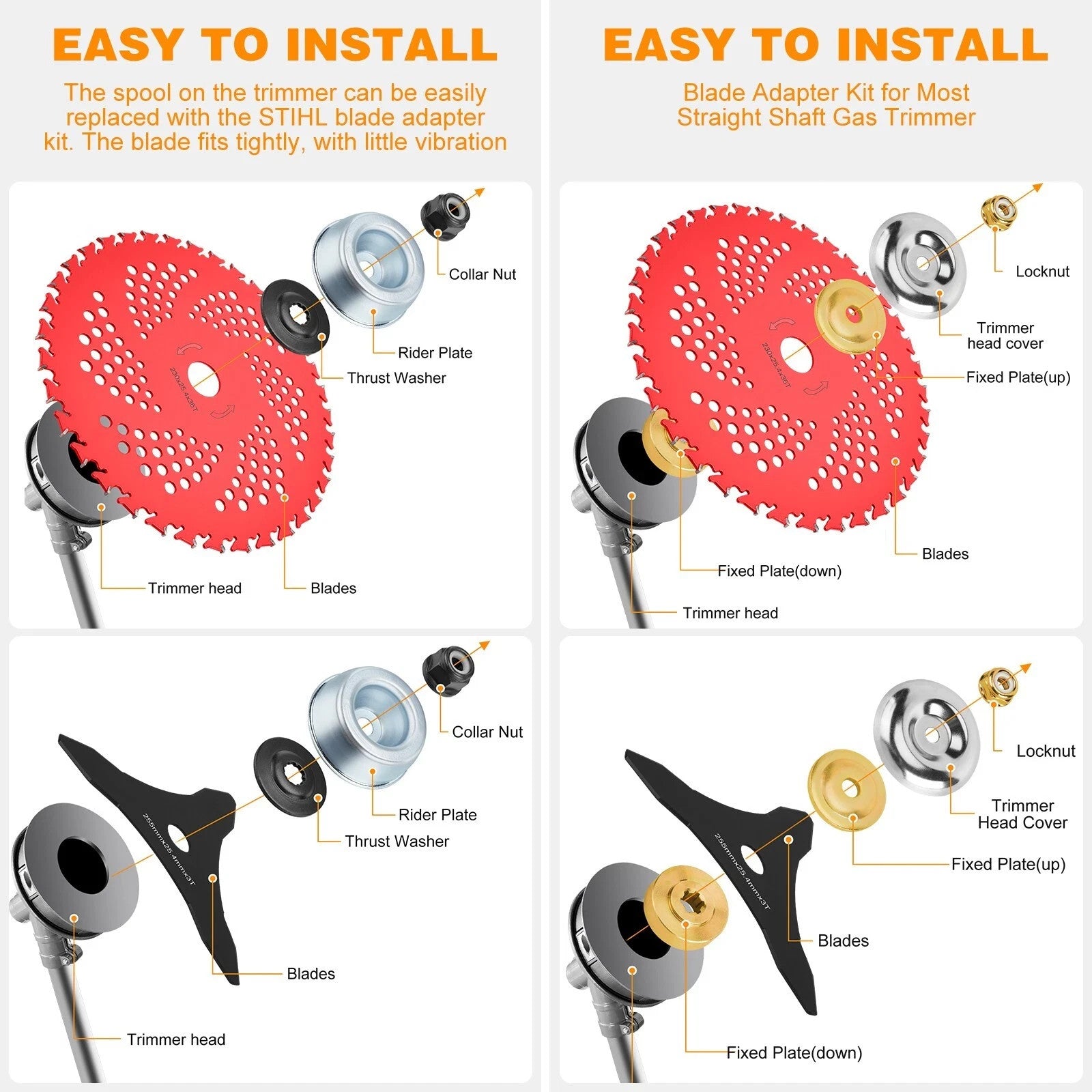 9" x 36 Teeth Weed Eater Blades and 3 Teeth Brush Cutter Blade with Adapter